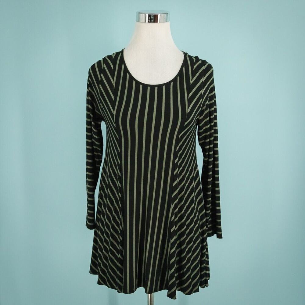 Comfy USA Size Small S Black Green Crew Scoop Neck Long Sleeve Artsy Knit Top